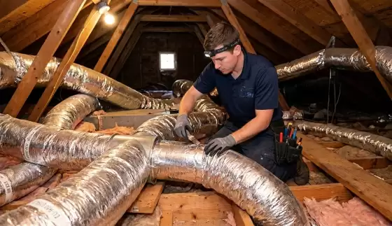 Bluesky hvac technician providing duct services on home